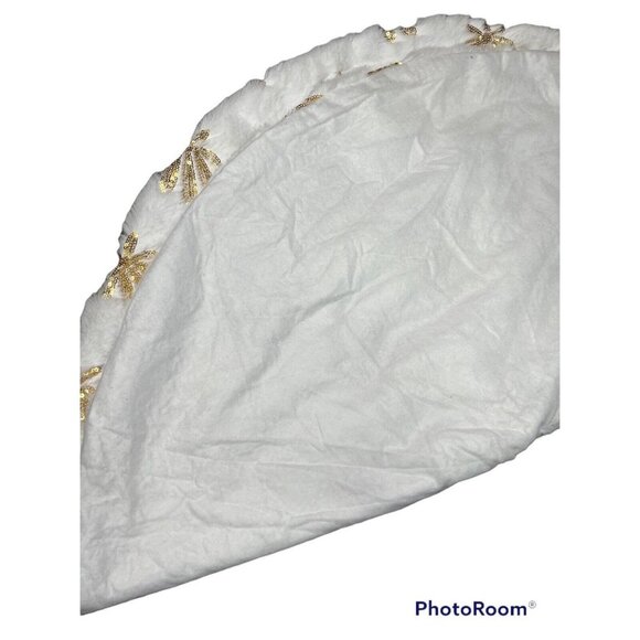 Christmas Tree Skirt White Soft Thick Golden Maple Leaf Decoration 30"/30" (sk13 - Picture 5 of 6